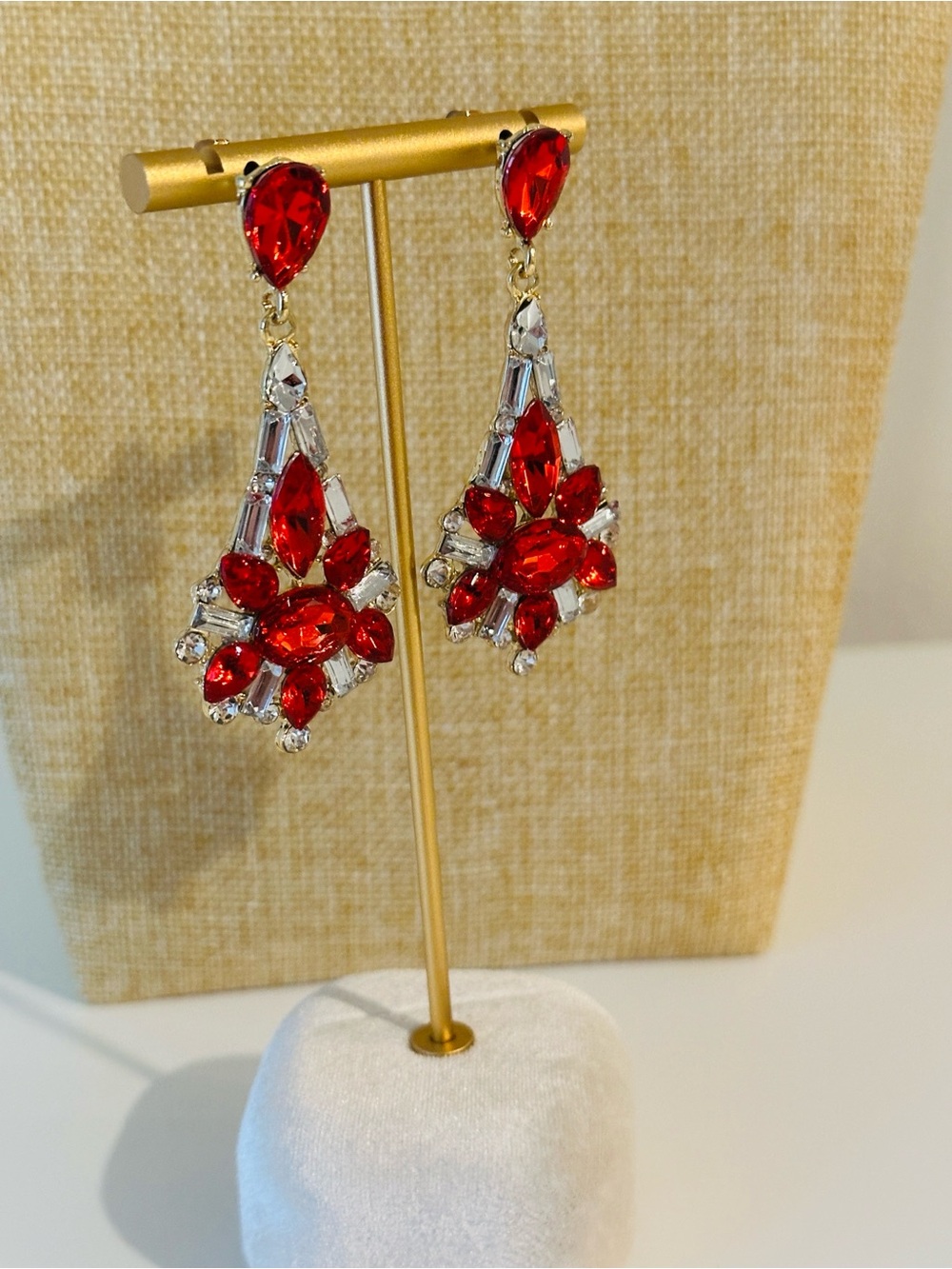Fashion Jewelry Red Crystal Chandelier Drop Earrings